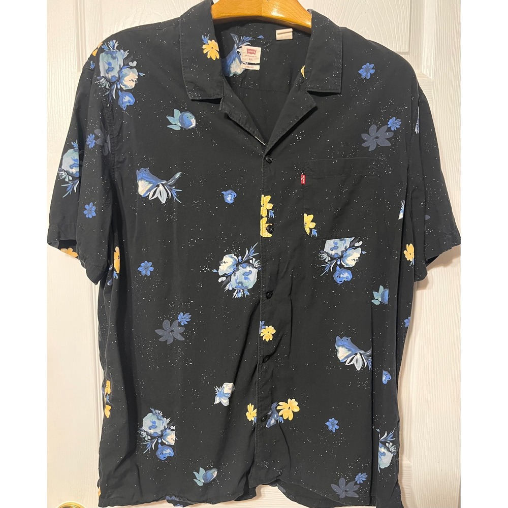 Levis Mens XXL Relaxed Fit Short Sleeve Floral‎ Speckled Button Up Shirt Black